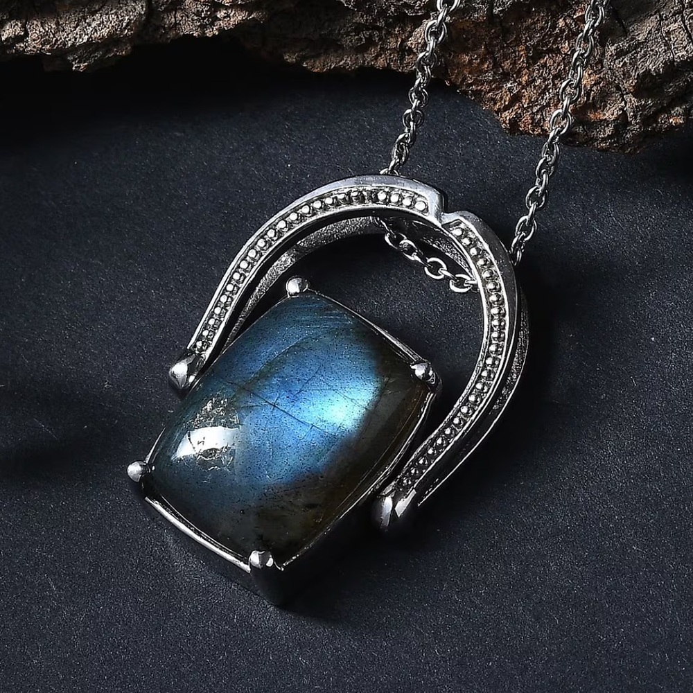 Labradorite 13.85 ctw Convertible Ring & Pendant w/ 20” Stainless Steel Necklace